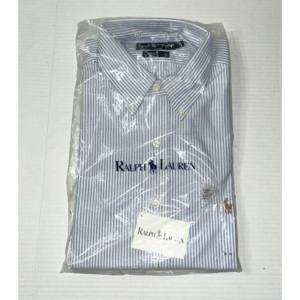 NWT Vintage Ralph Lauren Yarmouth Oxford Dress Shirt 16.5 34 Blue White Stripe